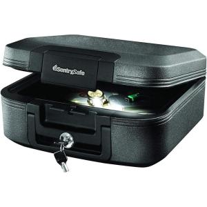imageSentrySafe Charcoal Gray Fireproof and Waterproof Safe Box with Key Lock Portable Chest for Money Passport 028 Cubic Feet 66 x 154 x 143 Inches CHW2022112 Hr Fireproff  Interior Light