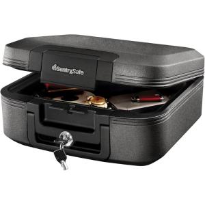 imageSentrySafe Charcoal Gray Fireproof and Waterproof Safe Box with Key Lock Portable Chest for Money Passport 028 Cubic Feet 66 x 154 x 143 Inches CHW202211 Hr Fireproff  No lid Straps
