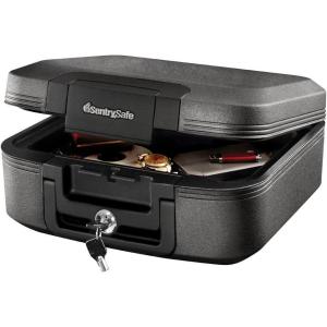 imageSentrySafe Charcoal Gray Fireproof and Waterproof Safe Box with Key Lock Portable Chest for Money Passport 028 Cubic Feet 66 x 154 x 143 Inches CHW2022112 Hr Fireproff  Lid Straps