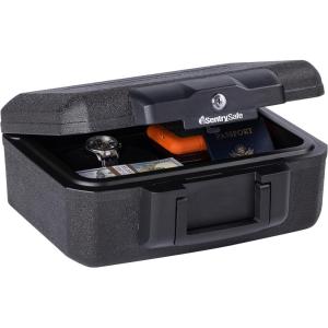 imageSentrySafe Fireproof Money Safe with Key Lock Black Lock Box with Portable Carrying Handle for Travel Exterior 143 in W x 112 in D x 61 in H 1200Fire resistant box