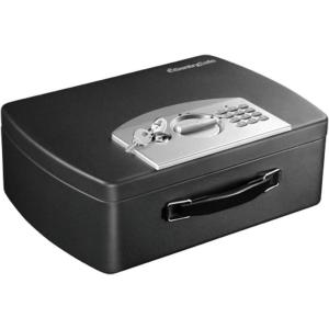 imageSentrySafe Portable Black Safe Box with Digital Keypad Lock Small Steel Travel Safe with Carrying Handle for Money Passport 021 Cubic Feet 44 x 13 x 10 Inches P021E